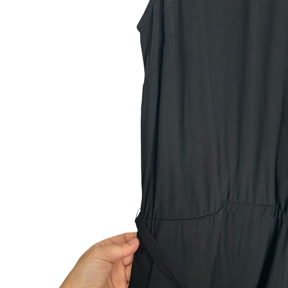 LOFT Black Tuxedo Lapel Elastic Waist Stretch Sleeveless Belted Jumpsuit Sz 12 - Picture 8 of 9